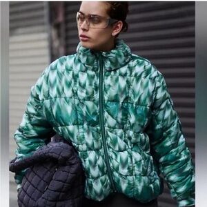 Free People Movement Glossy Printed Pippa Packable Puffer Green